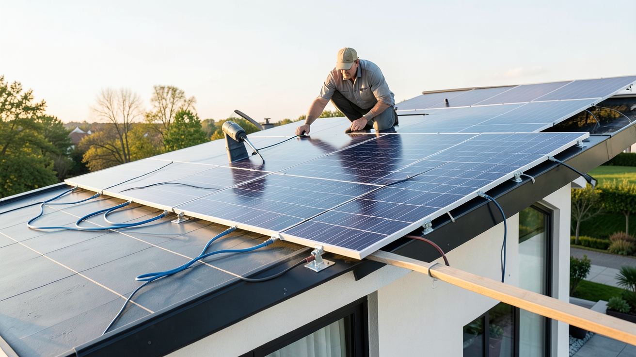prix d'une installation de panneaux solaires : pose en surimposition sur le toit d'une maison moderne