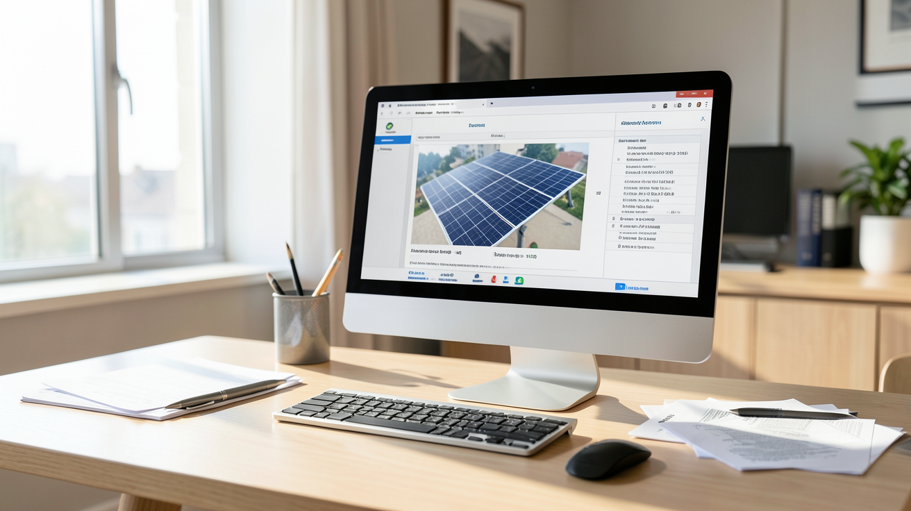 prix de l'installation de panneaux solaires affiché sur un écran d'ordinateur dans un bureau moderne