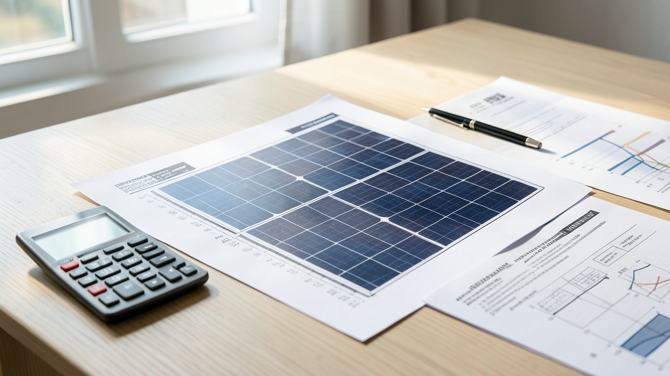 prix installation de panneaux solaires avec devis détaillé et documents techniques sur une table en bois