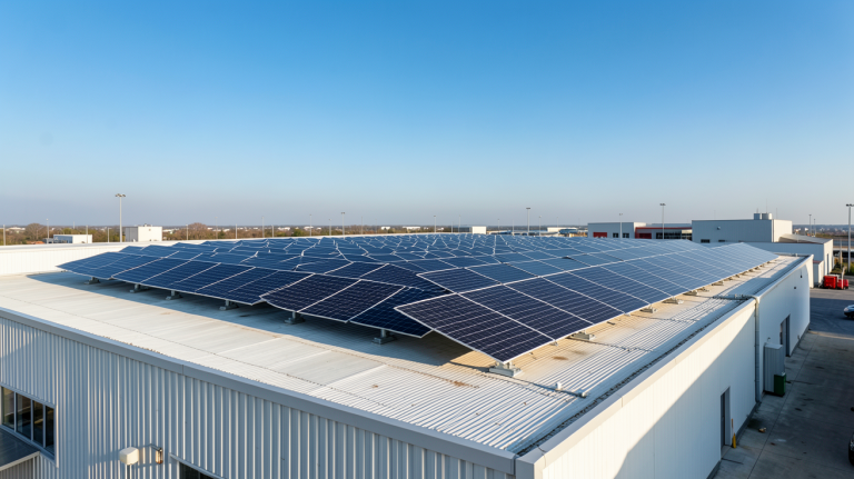 prix installation photovoltaïque 100 kwc centrale solaire industrielle sur toit de bâtiment moderne