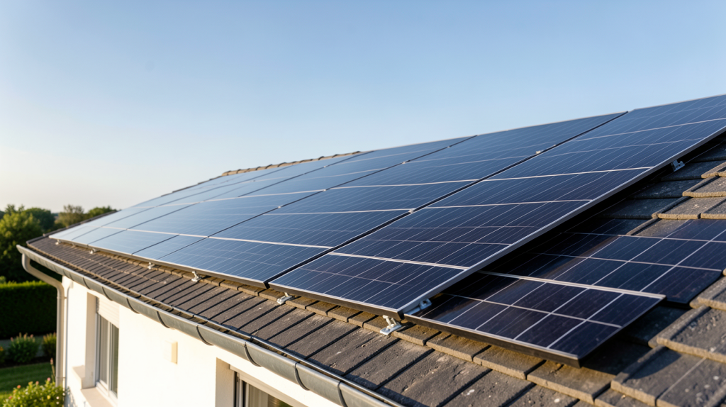 prix installation photovoltaique 6 kwc sur le toit d'une maison individuelle avec des panneaux solaires noirs