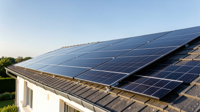 prix installation photovoltaique 6 kwc sur le toit d'une maison individuelle avec des panneaux solaires noirs