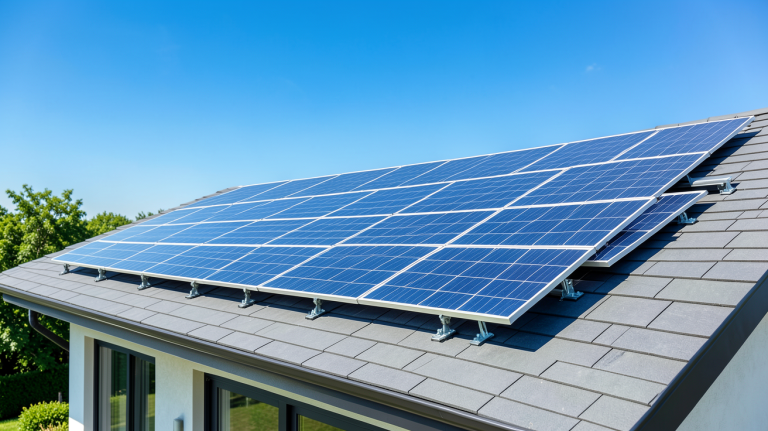 prix installation photovoltaïque 9 kwc montrant des panneaux solaires installés sur un toit de maison moderne