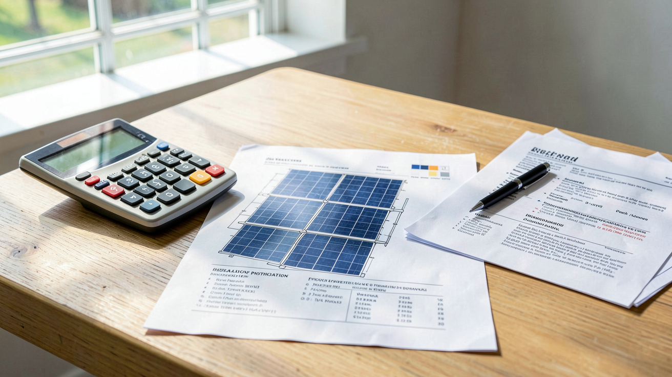 prix installation photovoltaique au m2 coûts cachés détaillés sur un devis avec calculatrice et documents