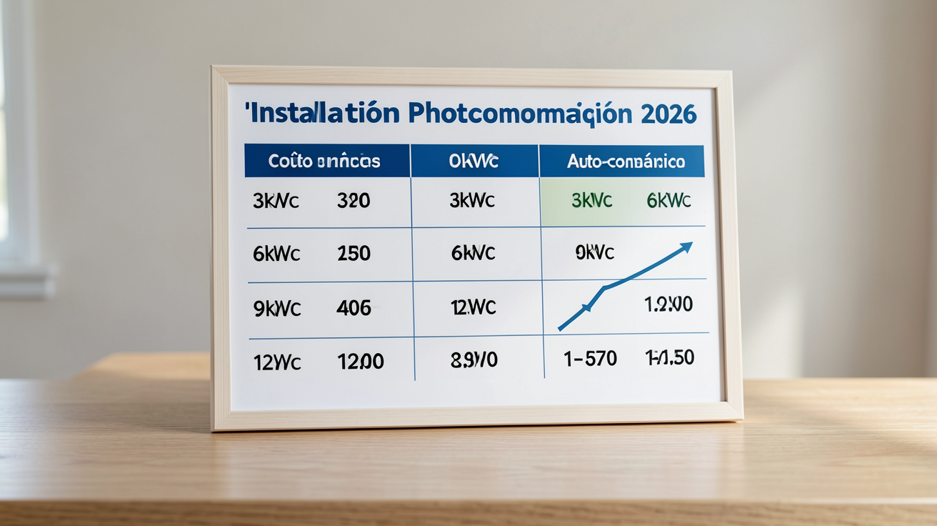 prix d'une installation photovoltaïque en autoconsommation pour 2026 par puissance (3kWc à 12kWc)