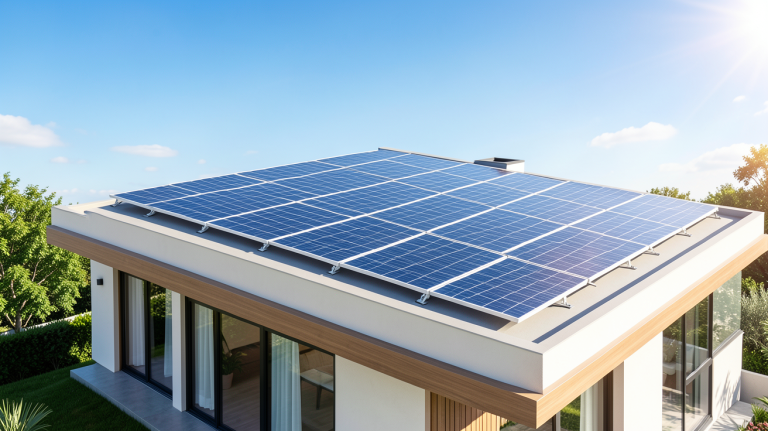 prix installation solaire illustré par des panneaux photovoltaïques sur le toit d'une maison contemporaine