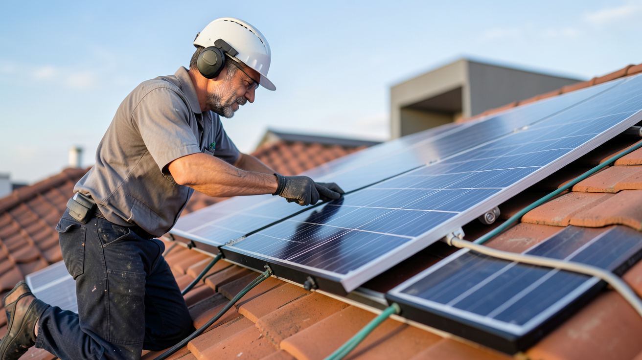 prix d'une installation solaire photovoltaïque avec des panneaux solaires posés sur un toit en tuiles rouges