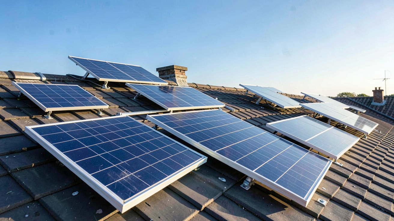 prix d'une installation solaire thermique : différents types de capteurs solaires thermiques exposés en extérieur