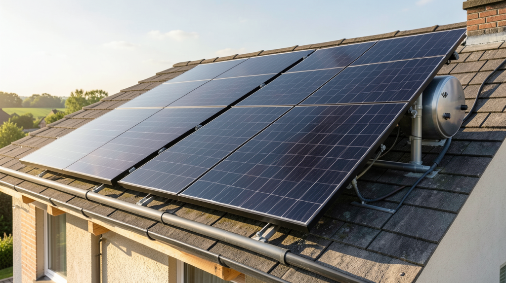 prix installation solaire thermique système installé sur le toit d'une maison avec panneaux solaires thermiques