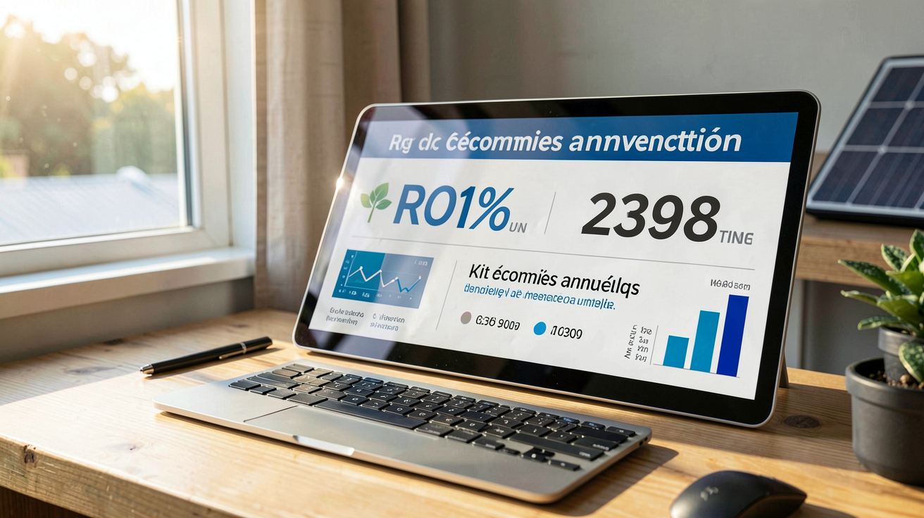 prix d un kit photovoltaique : tableau de bord affichant le retour sur investissement et les économies annuelles d'une installation solaire