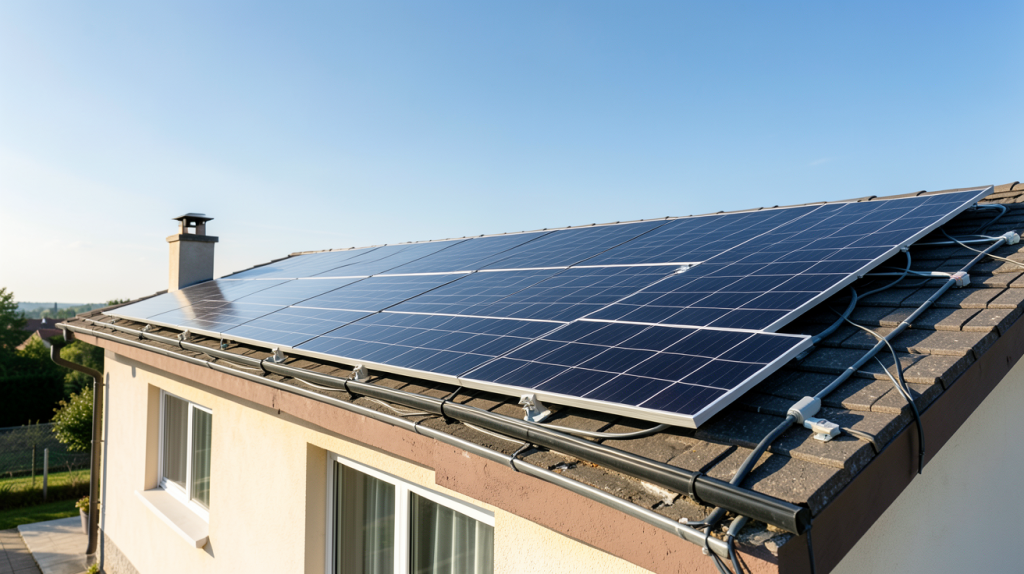 prix kw photovoltaique installation de panneaux solaires sur toit de maison individuelle