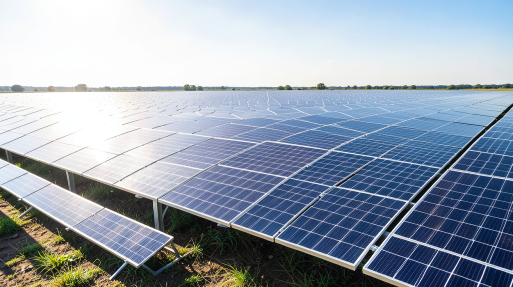 prix m² panneau solaire présentant un champ de panneaux photovoltaïques modernes sous le soleil