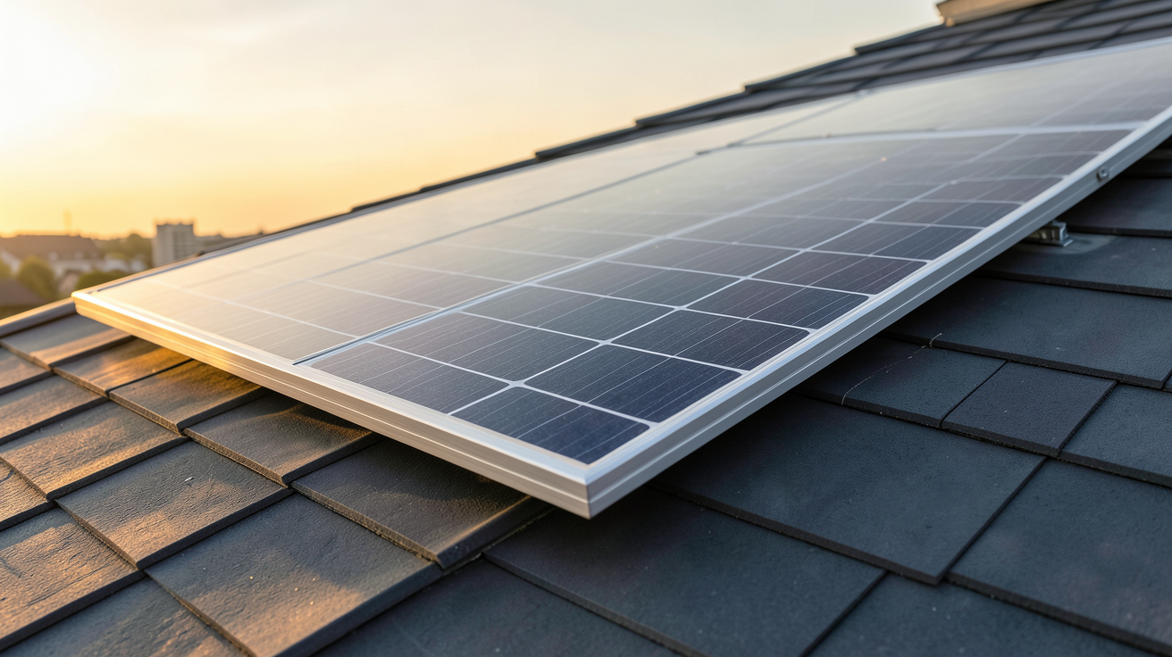 prix m² panneau solaire photovoltaïque monocristallin posé sur un toit avec détails techniques