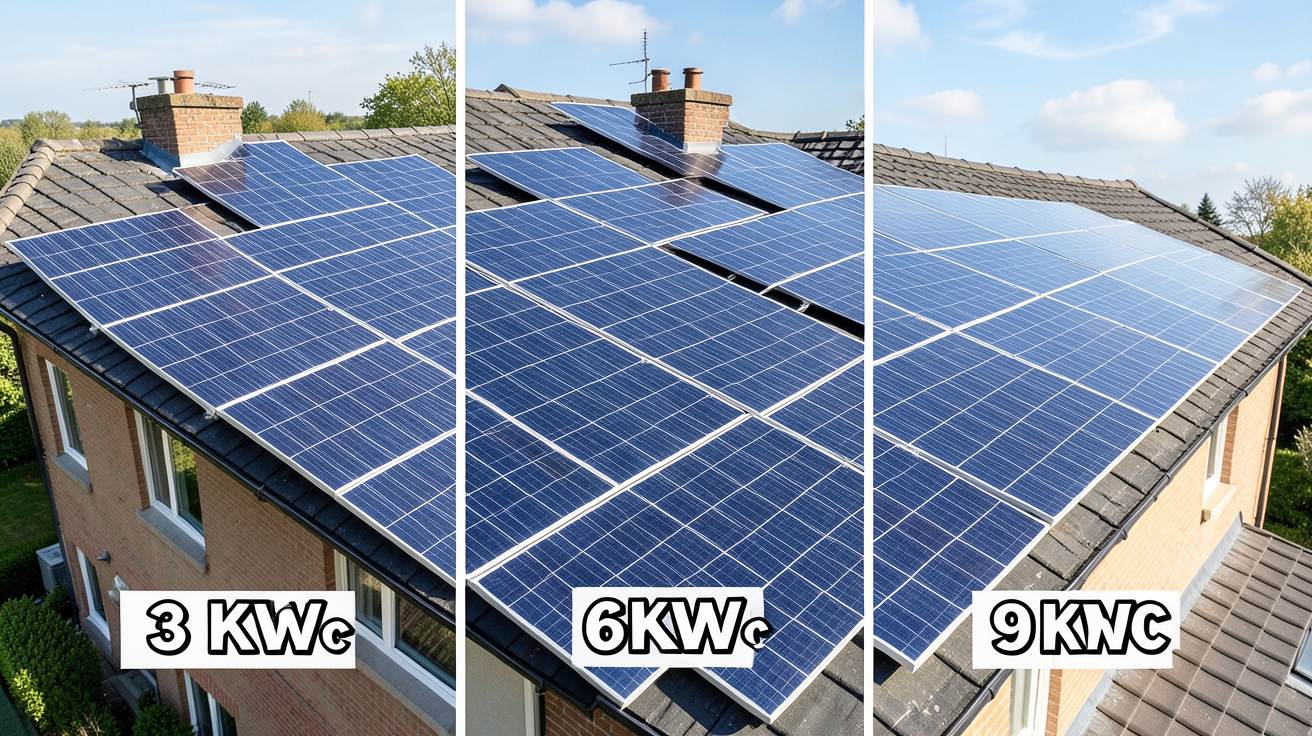 prix m2 panneau solaire montrant une toiture avec panneaux photovoltaïques pour installations de 3, 6 et 9 kWc