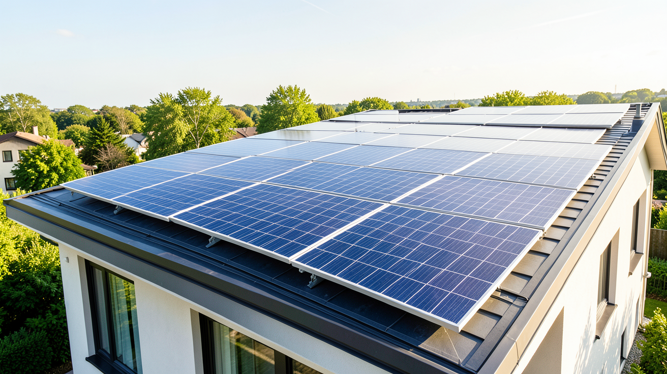 prix m2 panneau solaire installé sur le toit d'une maison contemporaine