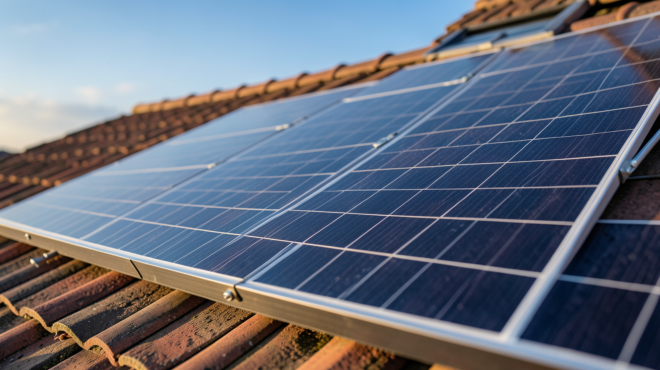 prix m2 panneau solaire photovoltaique en 2026 affiché sur un panneau posé sur un toit