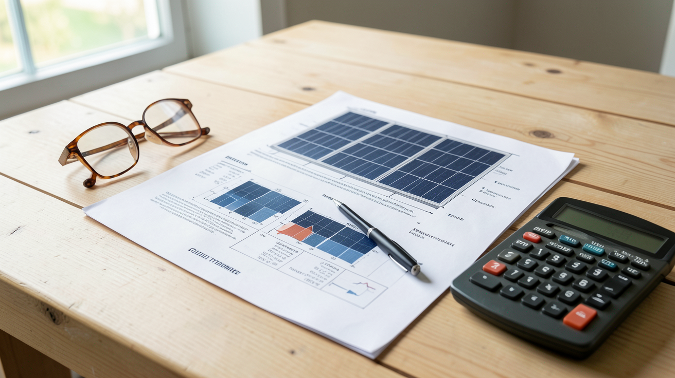 prix m2 panneau solaire thermique affiché sur un devis détaillé posé sur une table en bois