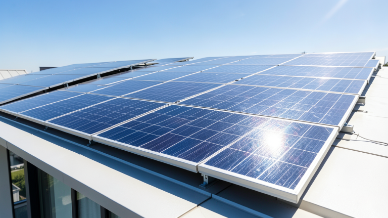 prix m2 panneau solaire thermique illustré par une installation de panneaux sur un toit résidentiel.