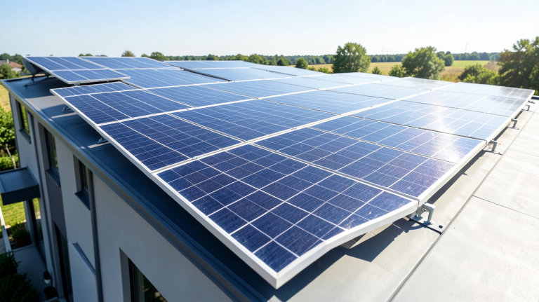 prix m2 photovoltaique illustré par des panneaux solaires installés sur une toiture résidentielle moderne