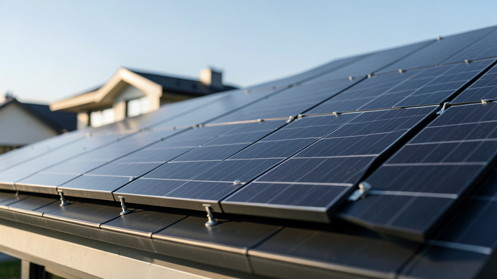 prix du mètre carré de panneau photovoltaïque installé sur un toit de maison moderne