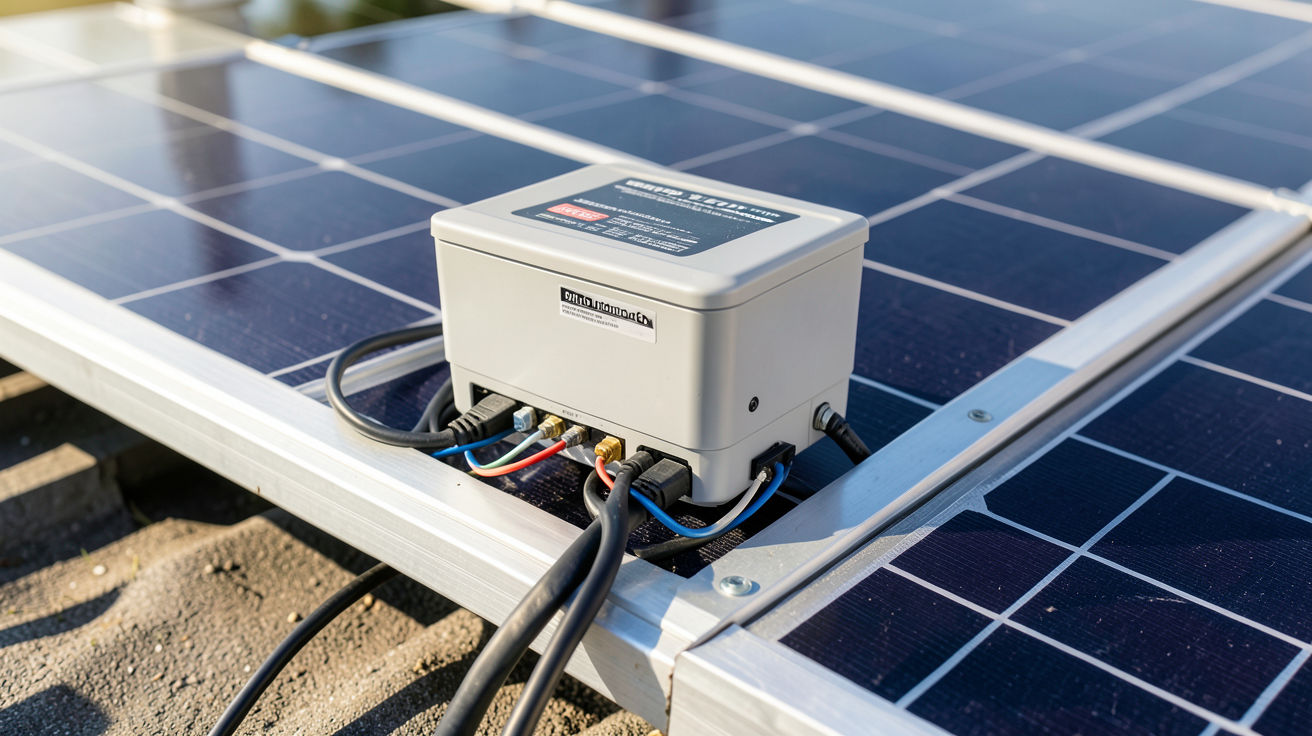 prix micro onduleur illustré par une installation technique de câblage sur un panneau solaire