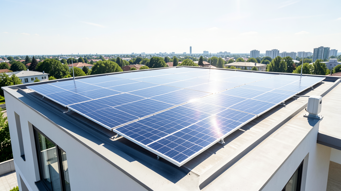 prix module photovoltaique d'une installation complète avec panneaux solaires sur toit résidentiel