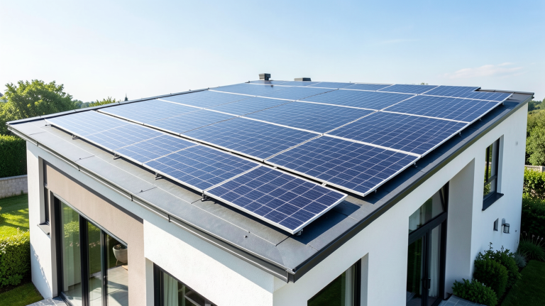 prix module photovoltaique panneaux solaires sur toit résidentiel sous soleil éclatant