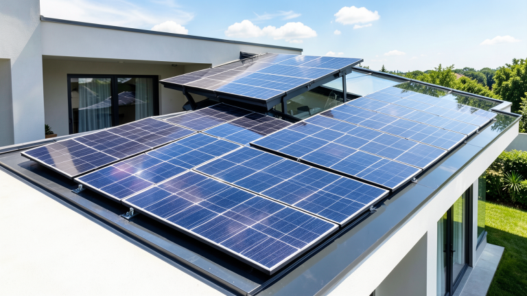 prix moyen d un panneau solaire illustré par des panneaux photovoltaïques installés sur un toit résidentiel