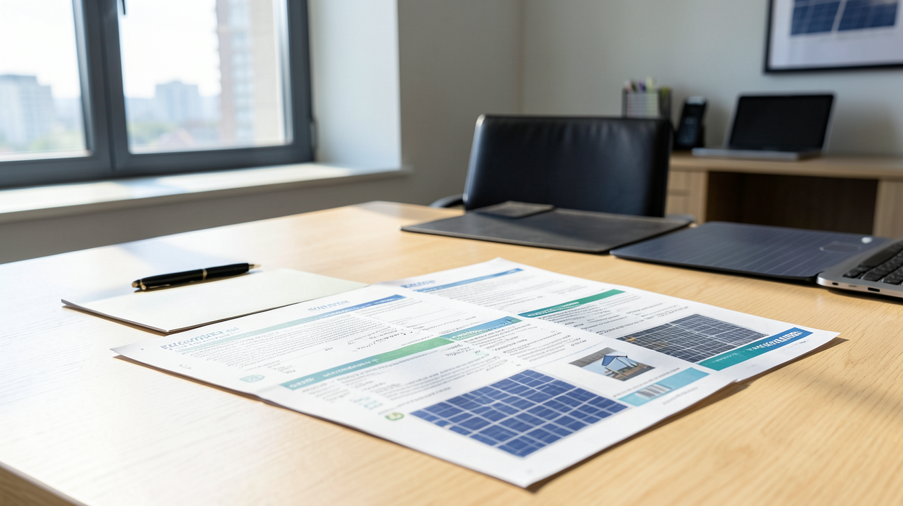 prix moyen installation panneau solaire études de cas factures d'installation posées sur une table en bois
