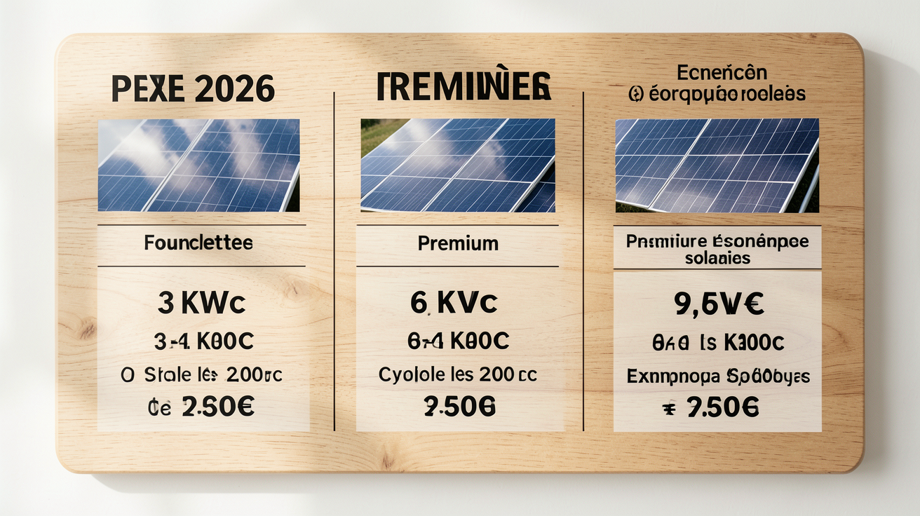 prix moyen installation panneau solaire fourchette 2026 tableau comparatif 3 kWc 6 kWc 9 kWc scénarios standard premium économique
