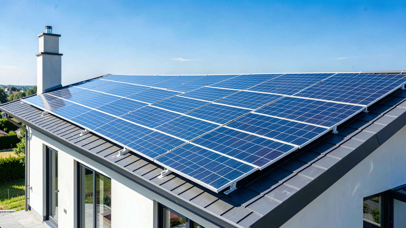 prix moyen panneau photovoltaique installé sur le toit d'une maison contemporaine de manière professionnelle.