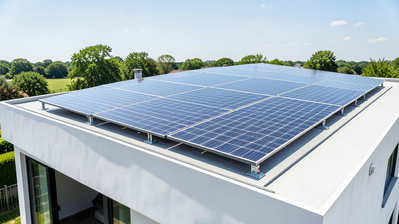 prix moyen pose panneaux photovoltaïques illustré par une installation de panneaux solaires sur un toit résidentiel