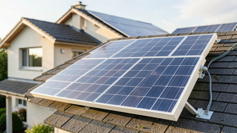 prix onduleur panneau solaire installé à côté d'une installation photovoltaïque sur une maison