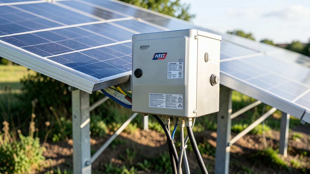 prix d un onduleur pour panneaux photovoltaiques montrant un onduleur solaire installé avec des câbles et un boîtier métallique
