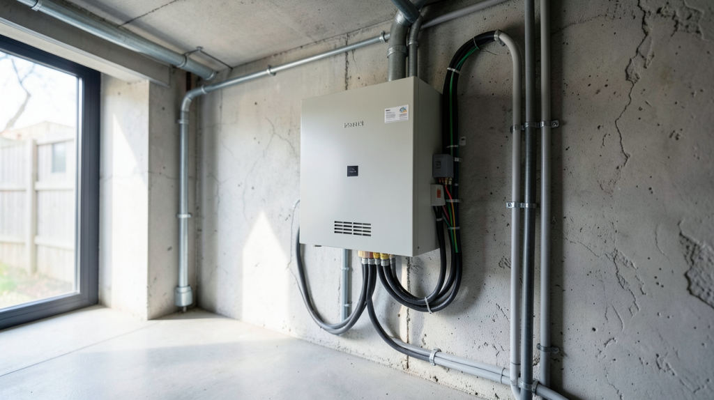 prix onduleur photovoltaïque installé dans un garage technique d'une maison moderne