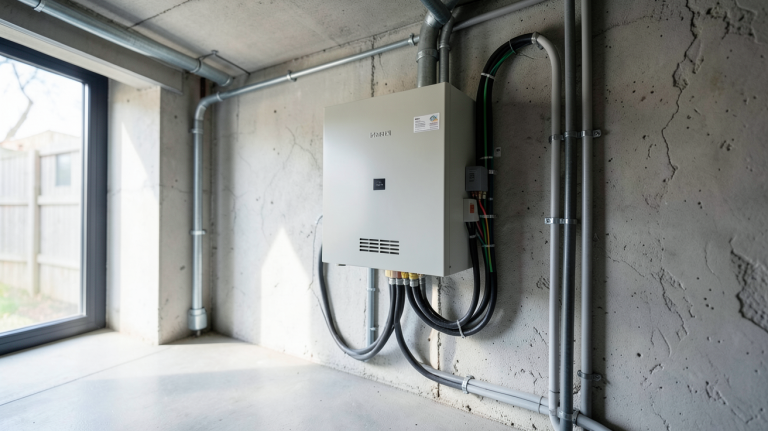 prix onduleur photovoltaïque installé dans un garage technique d'une maison moderne