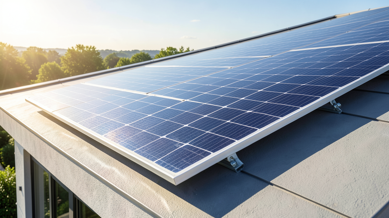 prix panneau photovoltaique 400wc installé sur le toit d'une habitation contemporaine