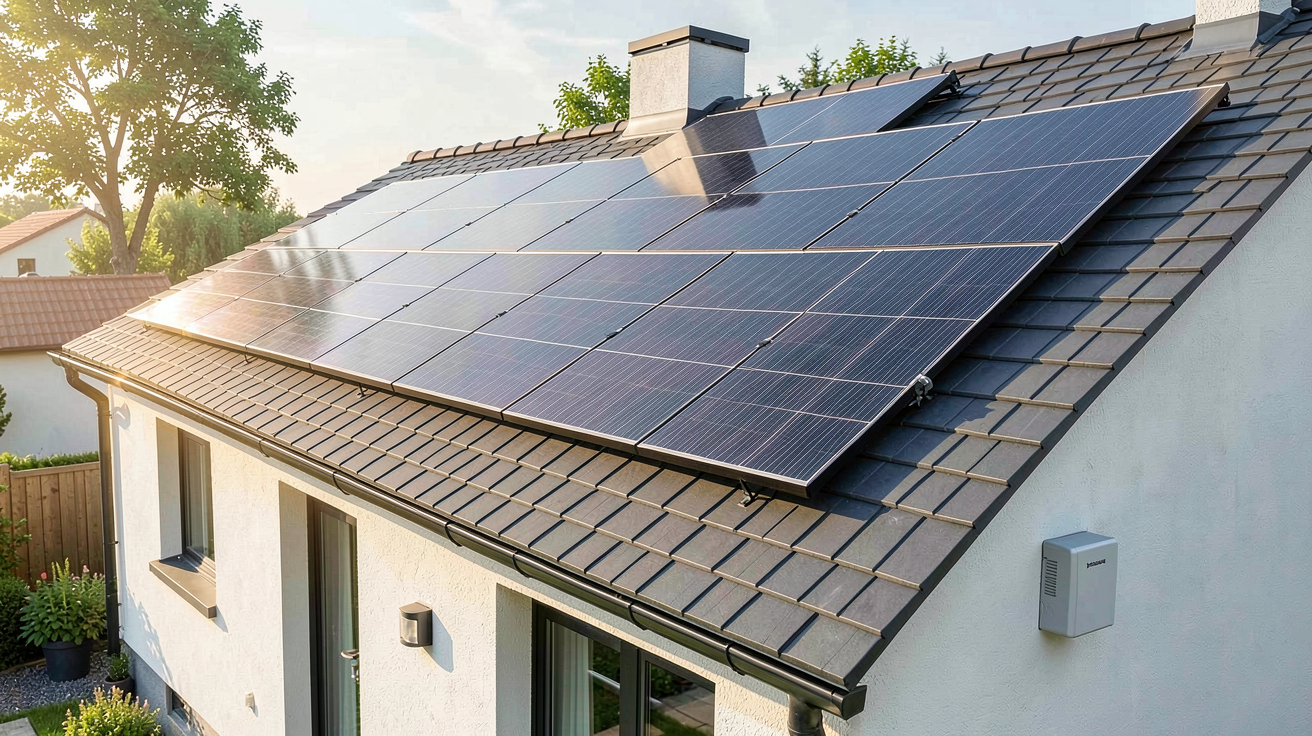 prix panneau photovoltaique 6kw installation résidentielle moderne avec panneaux solaires noirs sur toit