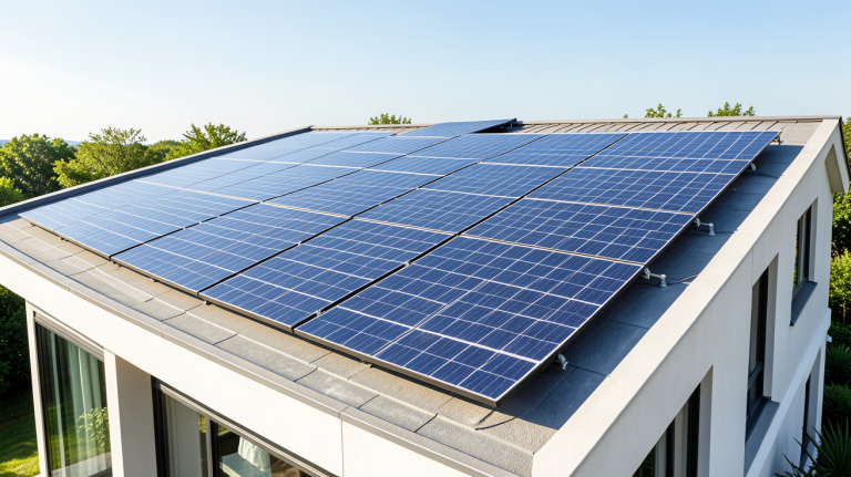 prix panneau photovoltaïque installé sur le toit d'une maison moderne