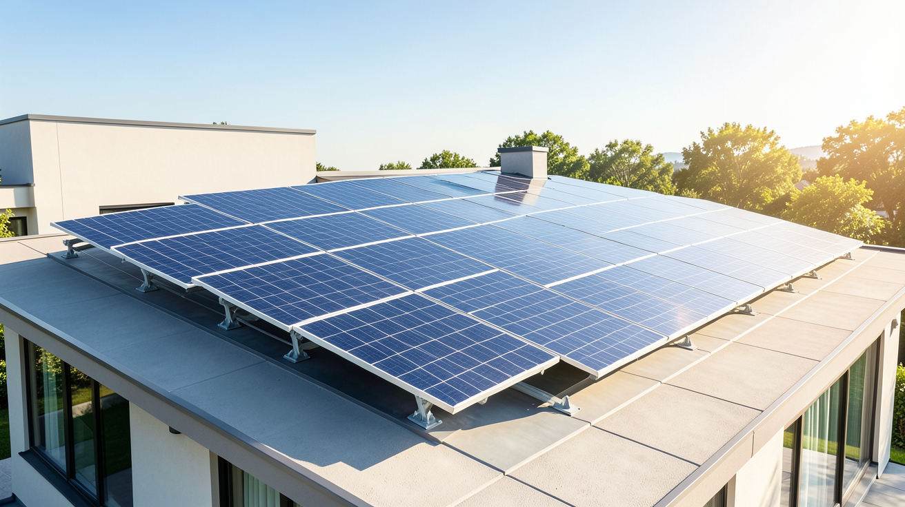 prix panneau photovoltaïque m2 illustré par des panneaux solaires installés sur le toit d'une maison moderne