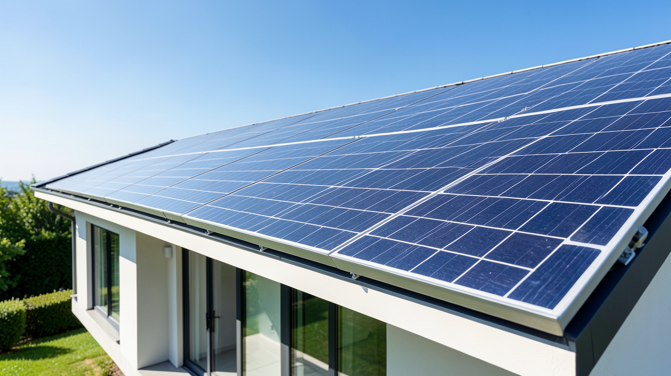 prix panneau photovoltaïque m2 illustré par des panneaux solaires installés sur un toit de maison moderne