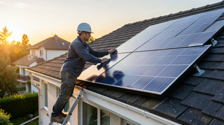 prix panneau photovoltaïque Soluxtec installation sur toit de maison individuelle