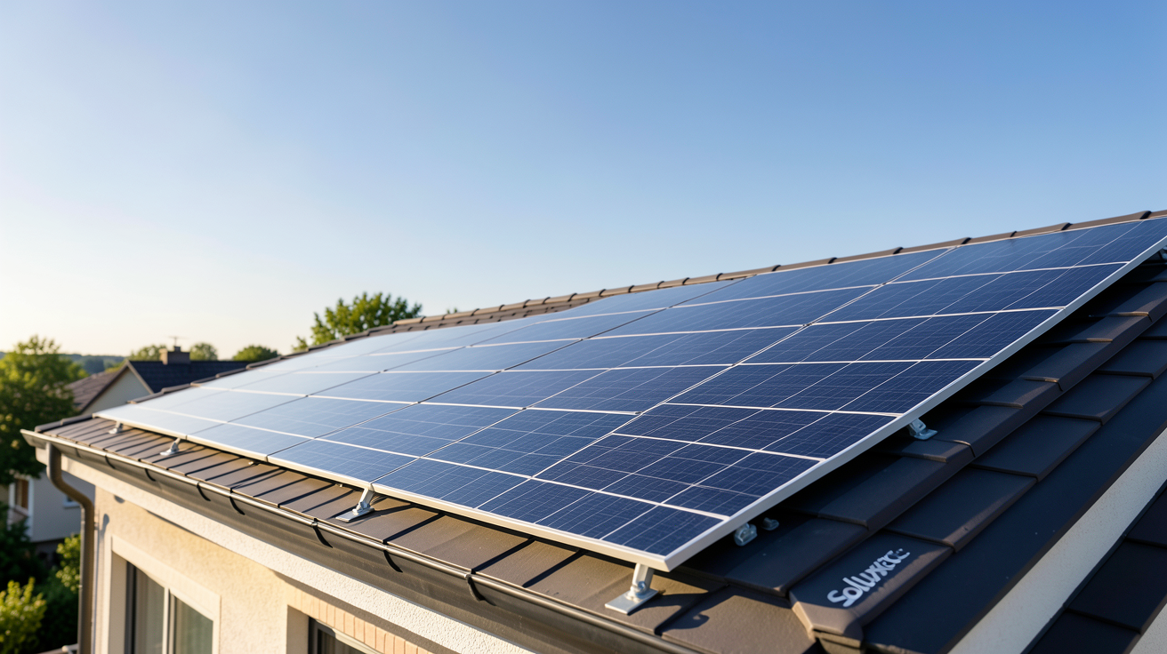 prix panneau photovoltaïque Soluxtec tarifs 2024 affichés sur un kit installé sur un toit