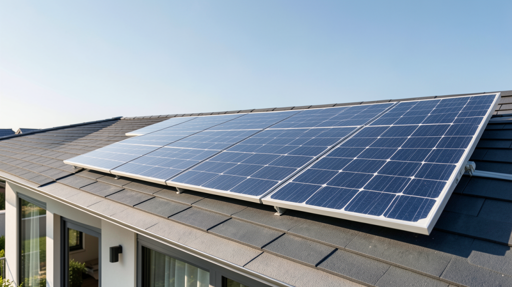 prix panneau solaire 350w installé sur le toit d'une maison moderne