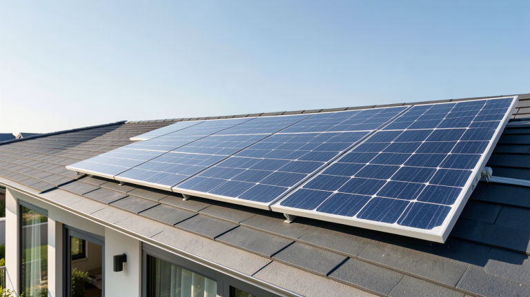 prix panneau solaire 350w installé sur le toit d'une maison moderne