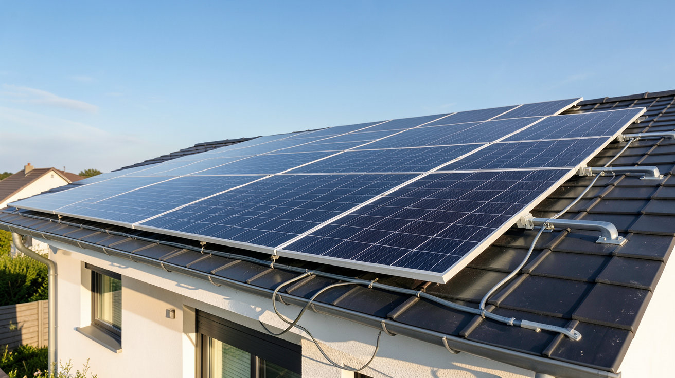 prix panneau solaire 6 kW installation sur toit de maison individuelle avec panneaux photovoltaïques modernes