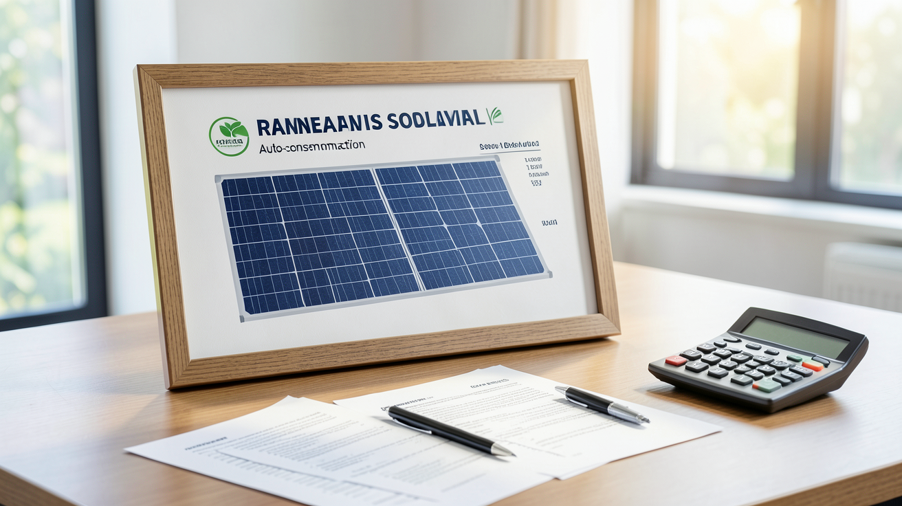 prix panneau solaire autoconsommation calcul de rentabilité posé sur un bureau avec documents et calculatrice
