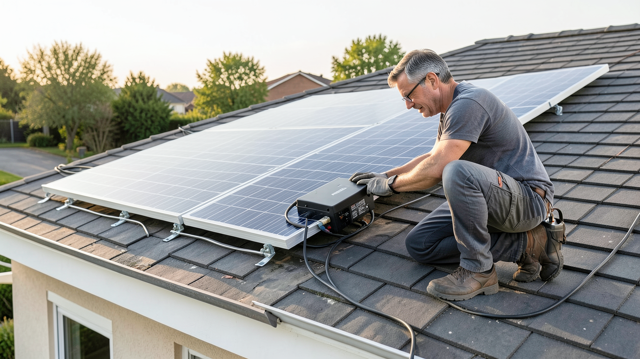 prix panneau solaire avec batterie installation technique sur toit de maison