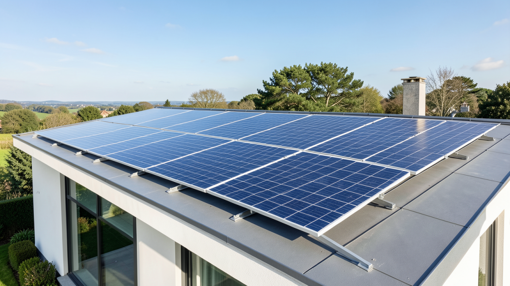 prix panneau solaire edf enr installation sur le toit d'une maison moderne, lumière naturelle et haute résolution