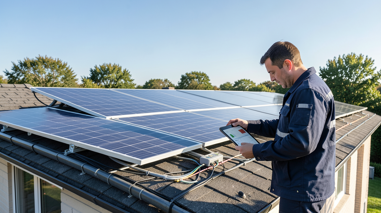prix panneau solaire EDF analysé par un technicien sur une installation photovoltaïque